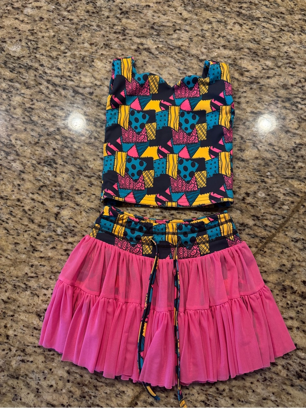 Magical Sally Girls Pink Tiered Skirt & Patterned  Top Set